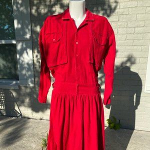 Vintage Toffs Red Corduroy Dolman Sleeve Dress